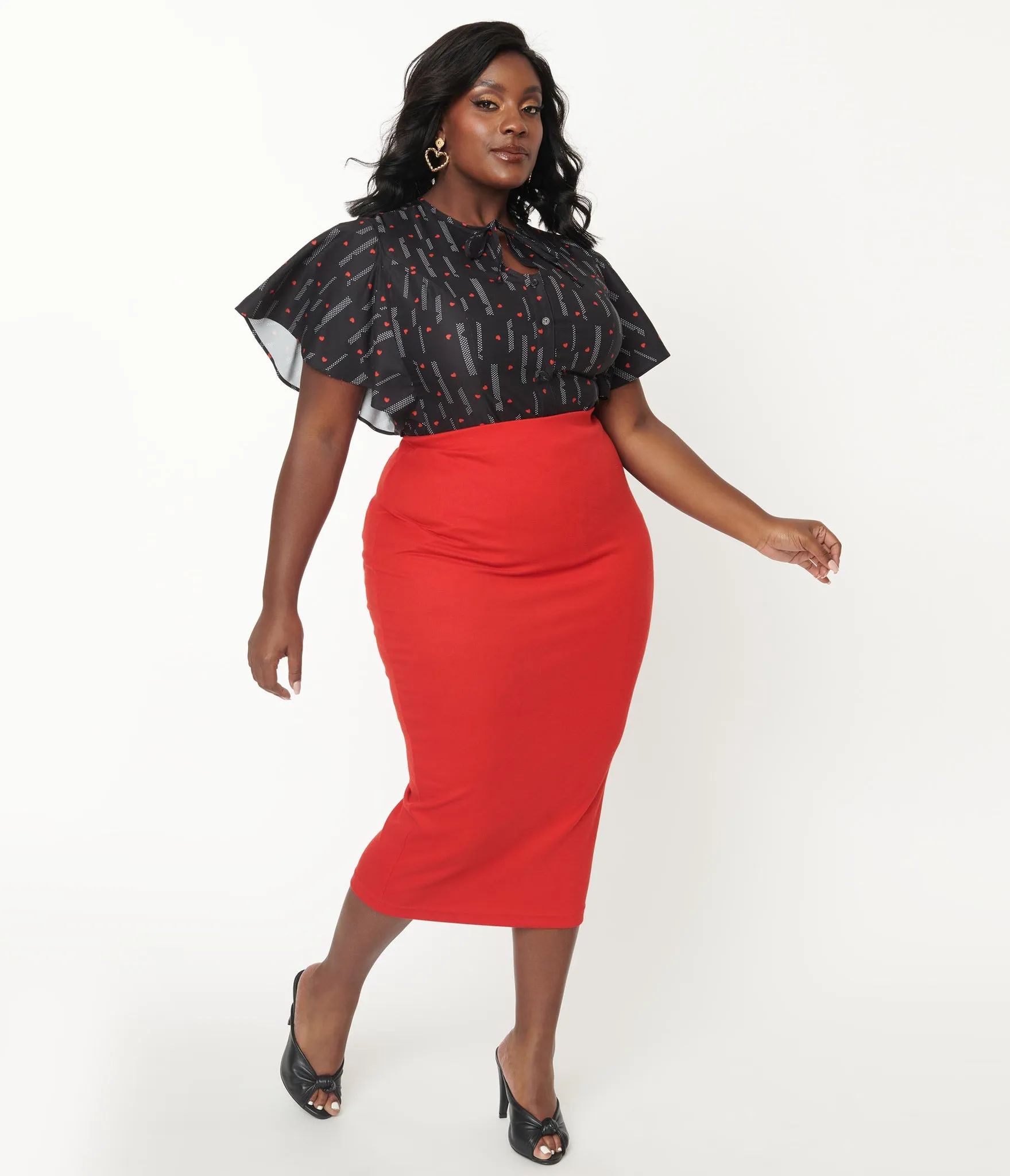 Red Knit Cyd Midi Pencil Skirt