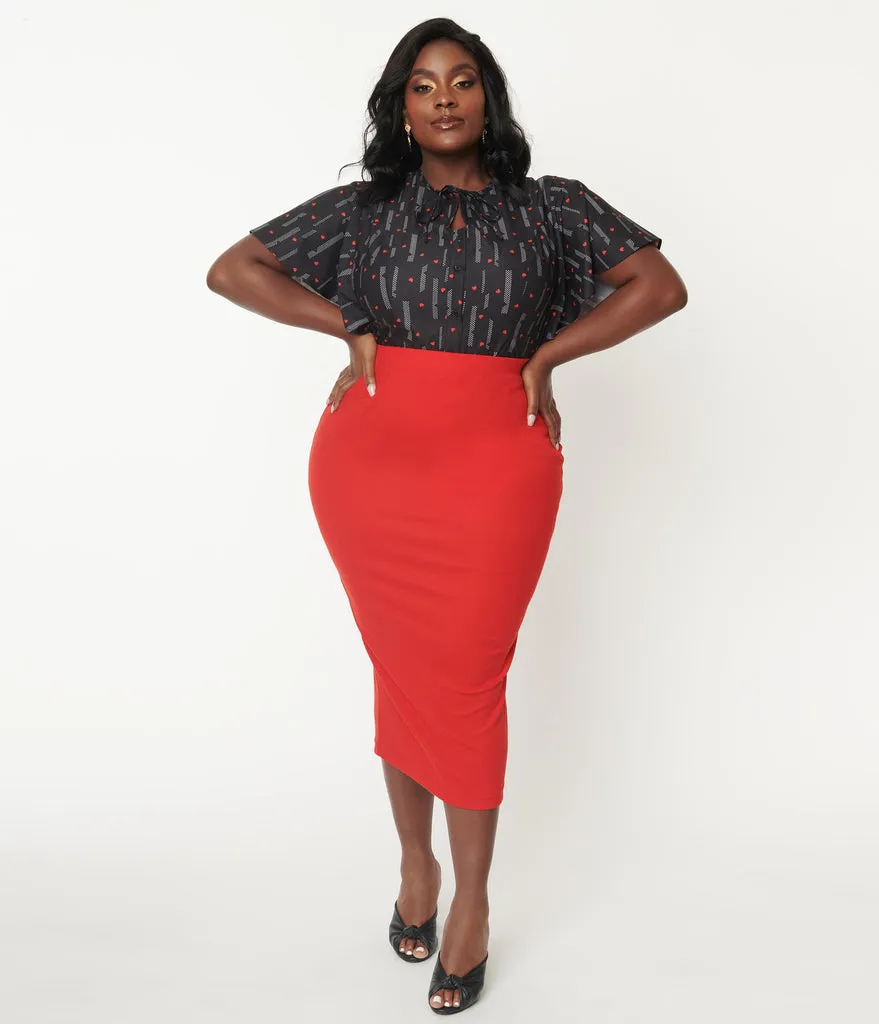 Red Knit Cyd Midi Pencil Skirt