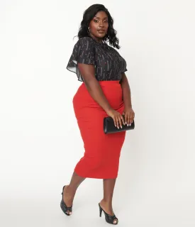 Red Knit Cyd Midi Pencil Skirt