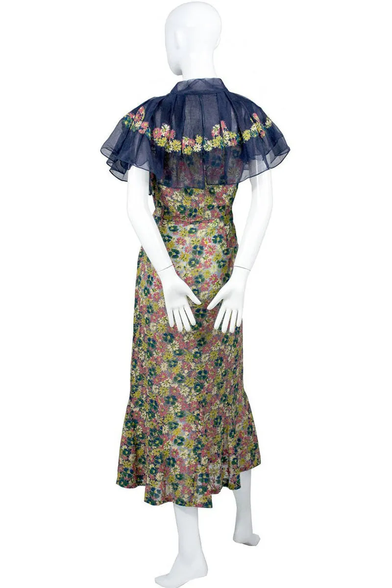 RESERVED // 1930s Rare Vintage Dress Chanel Adaptation in floral Silk Chiffon