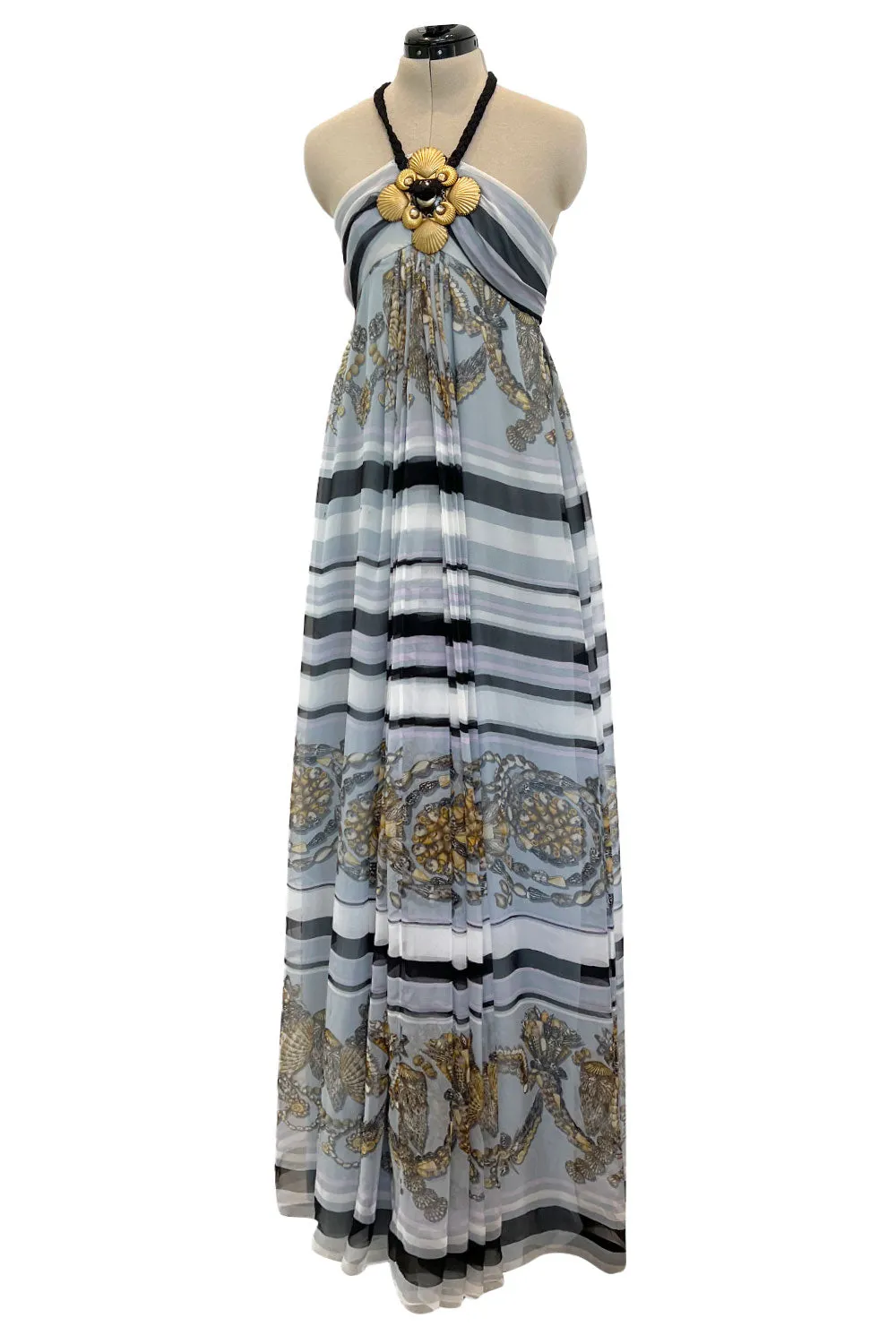 Resort 2009 Gucci by Frida Giannini Runway Look 18 Silk Caftan Dress w Elaborate Shell Halter