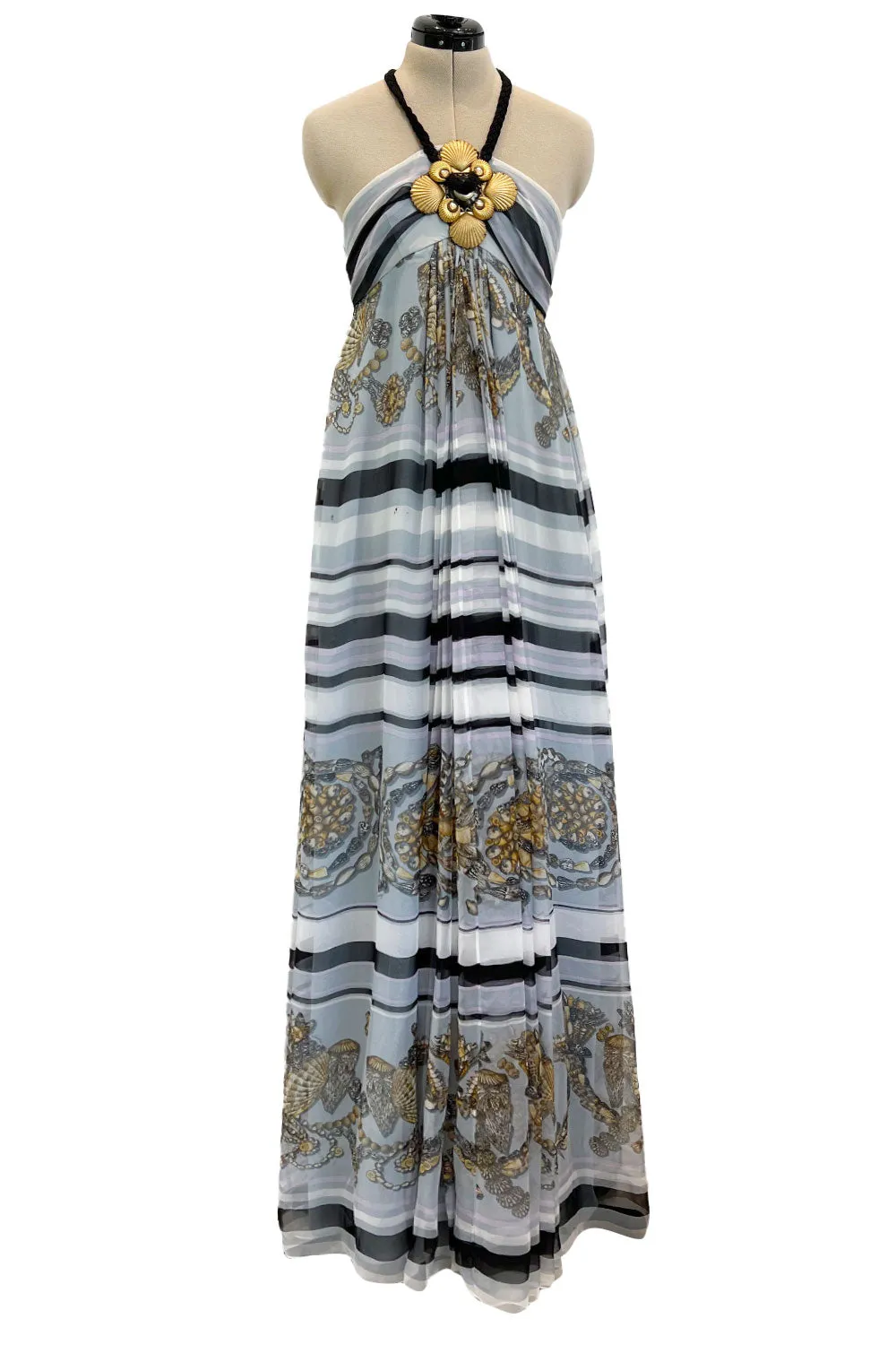Resort 2009 Gucci by Frida Giannini Runway Look 18 Silk Caftan Dress w Elaborate Shell Halter