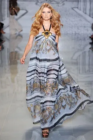 Resort 2009 Gucci by Frida Giannini Runway Look 18 Silk Caftan Dress w Elaborate Shell Halter