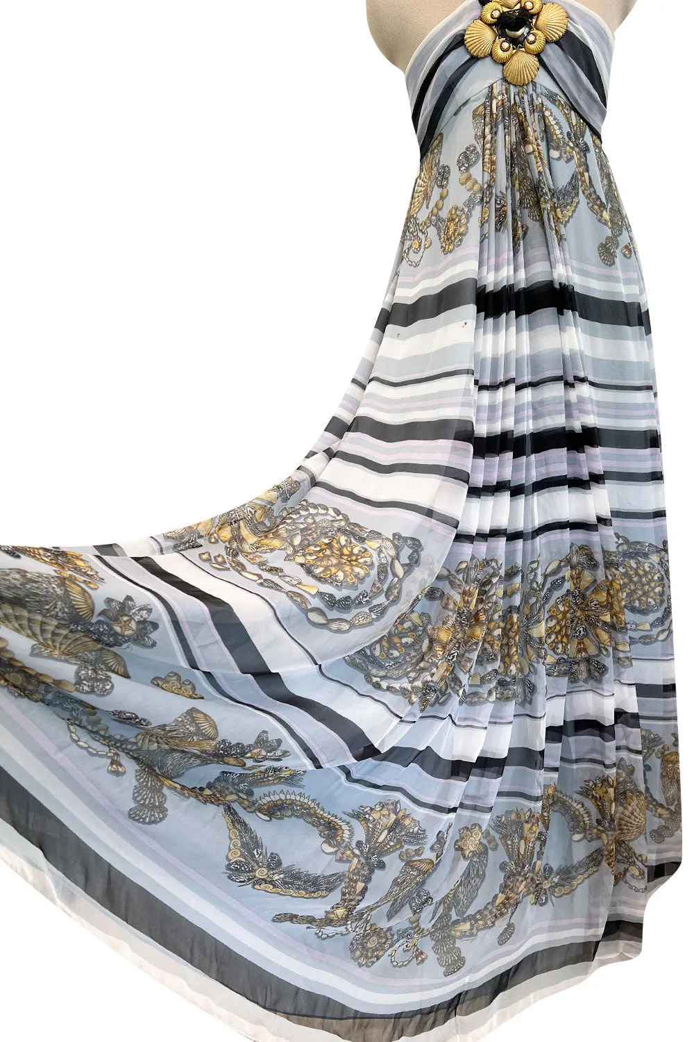 Resort 2009 Gucci by Frida Giannini Runway Look 18 Silk Caftan Dress w Elaborate Shell Halter