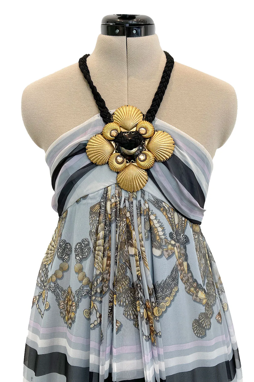 Resort 2009 Gucci by Frida Giannini Runway Look 18 Silk Caftan Dress w Elaborate Shell Halter