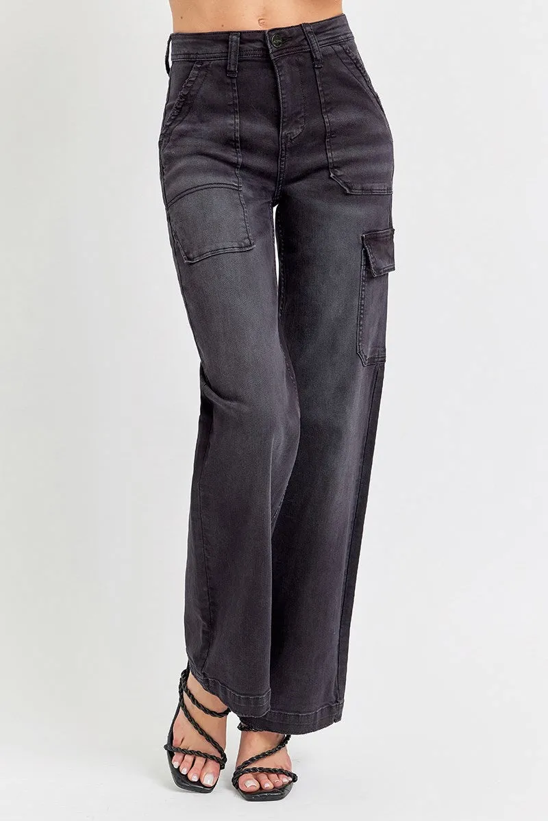 Risen High Rise Cargo Pocket Wide Jeans