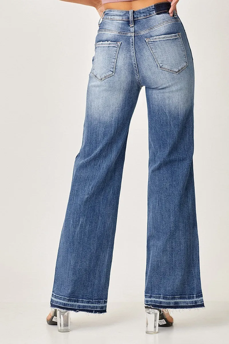 Risen High Rise Wide Straight Jeans - Dark