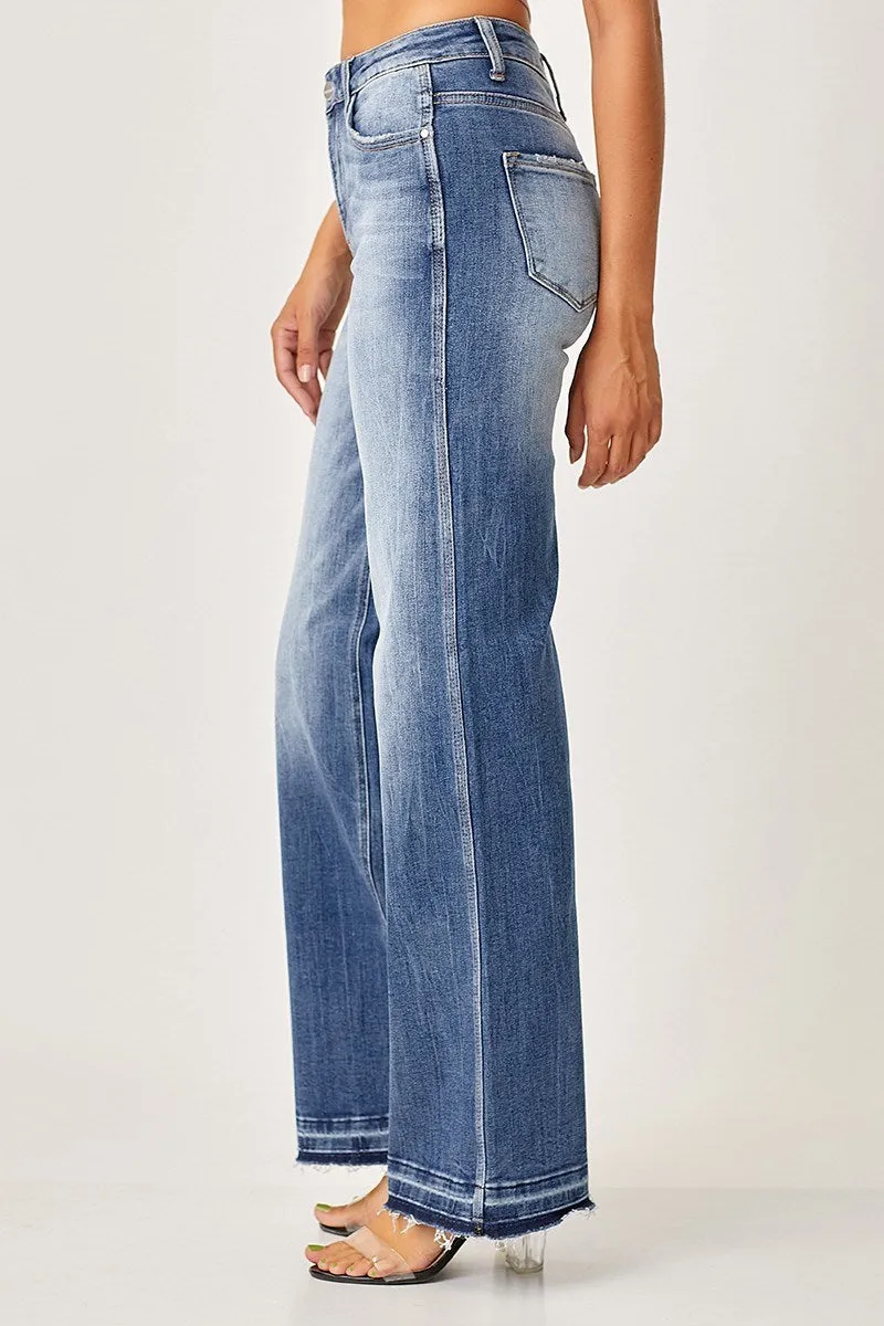 Risen High Rise Wide Straight Jeans - Dark