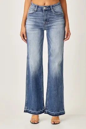 Risen High Rise Wide Straight Jeans - Dark