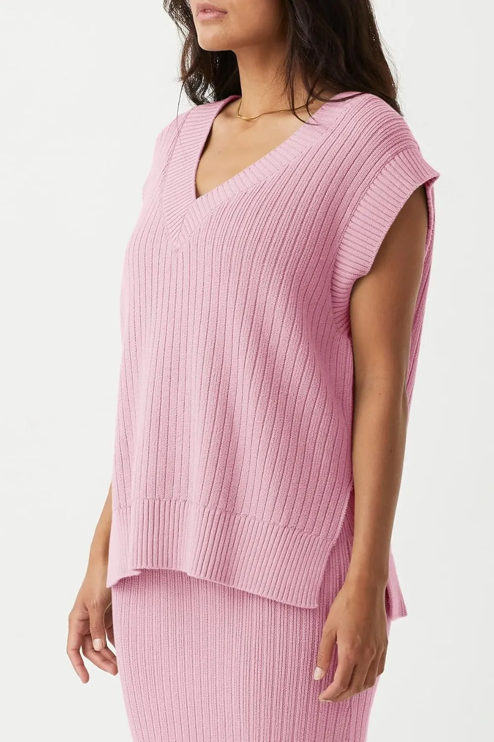 Saodimallsu Womens V Neck Sweater Vest Oversized Ribbed Knit Sleeveless Casual Loose Fit Pullover Tank Top