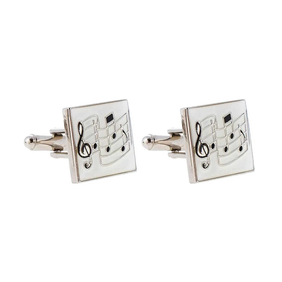 Sheet Music Cuff Links, White