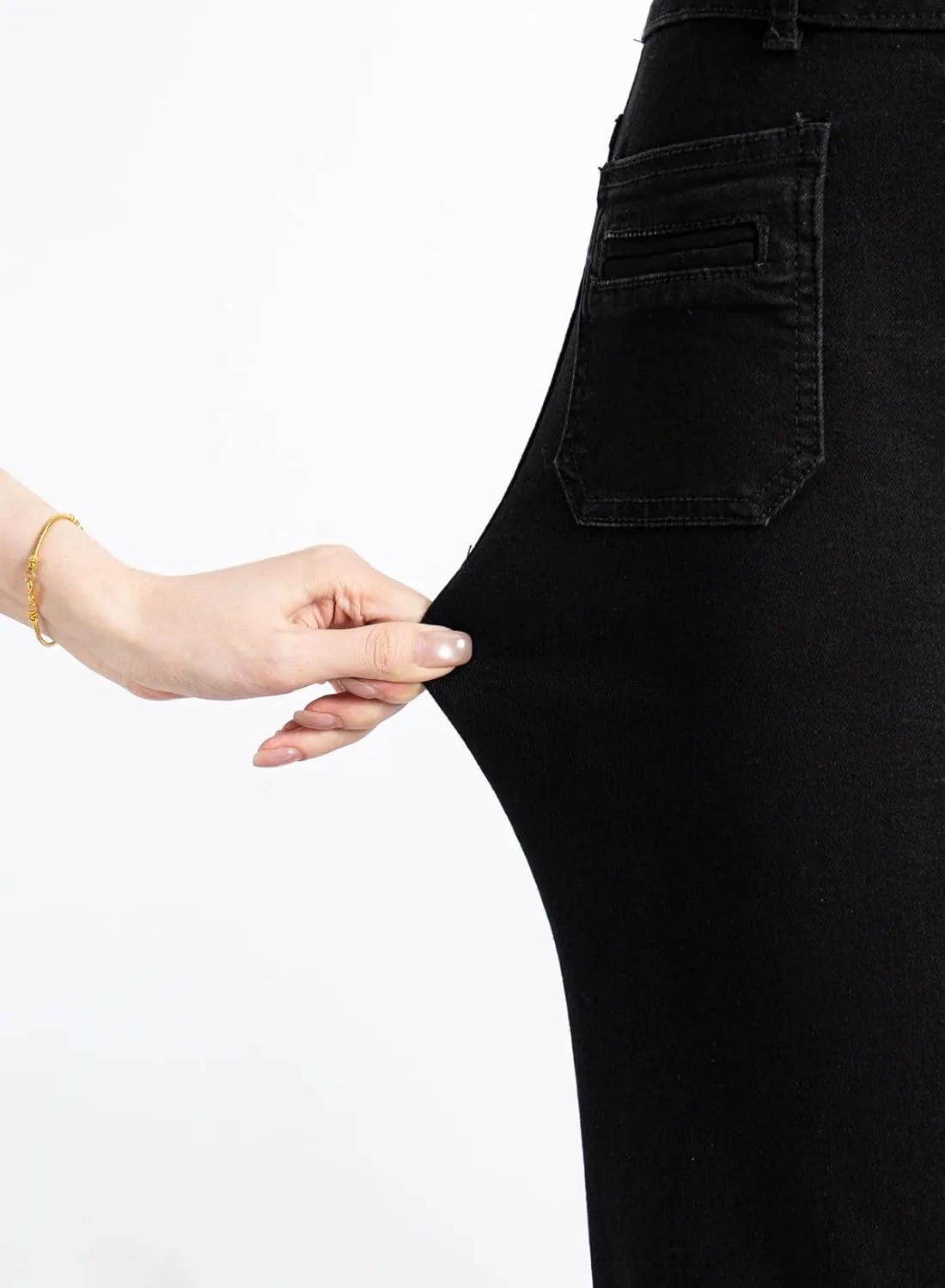 Sidefeel Women's Wide Leg Jeans High Waisted Tummy Control Stretchy Pockets Front Straight Leg Jeans