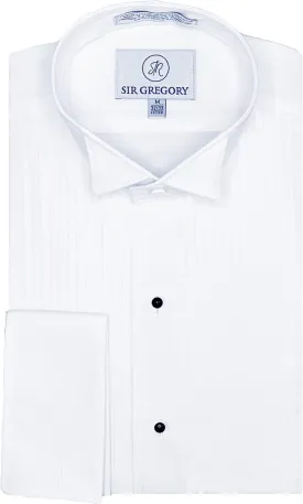 Sir Gregory Men's Fitted Tuxedo Shirt with Wing Collar French Cuffs and 1/4 Inch Pleat