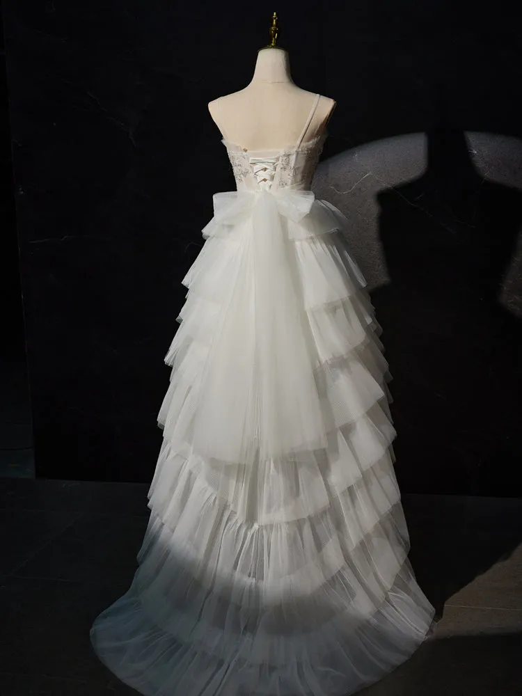 Sleeveless High Low New Arrival Spaghetti Straps Wedding Dresses