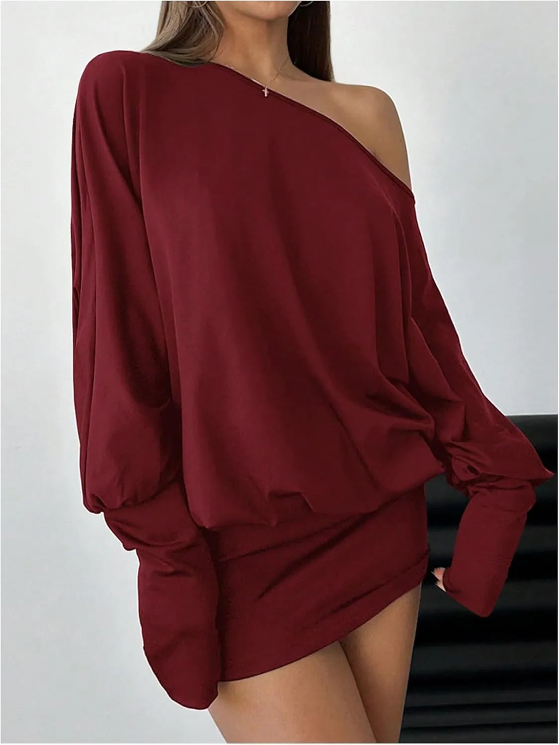 SOLY HUX Women's Long Sleeve Off The Shoulder Dress Y2k Mini Dress Streetwear Music Festival Outfits
