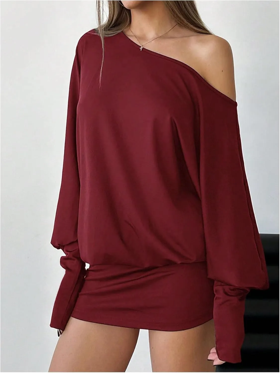 SOLY HUX Women's Long Sleeve Off The Shoulder Dress Y2k Mini Dress Streetwear Music Festival Outfits