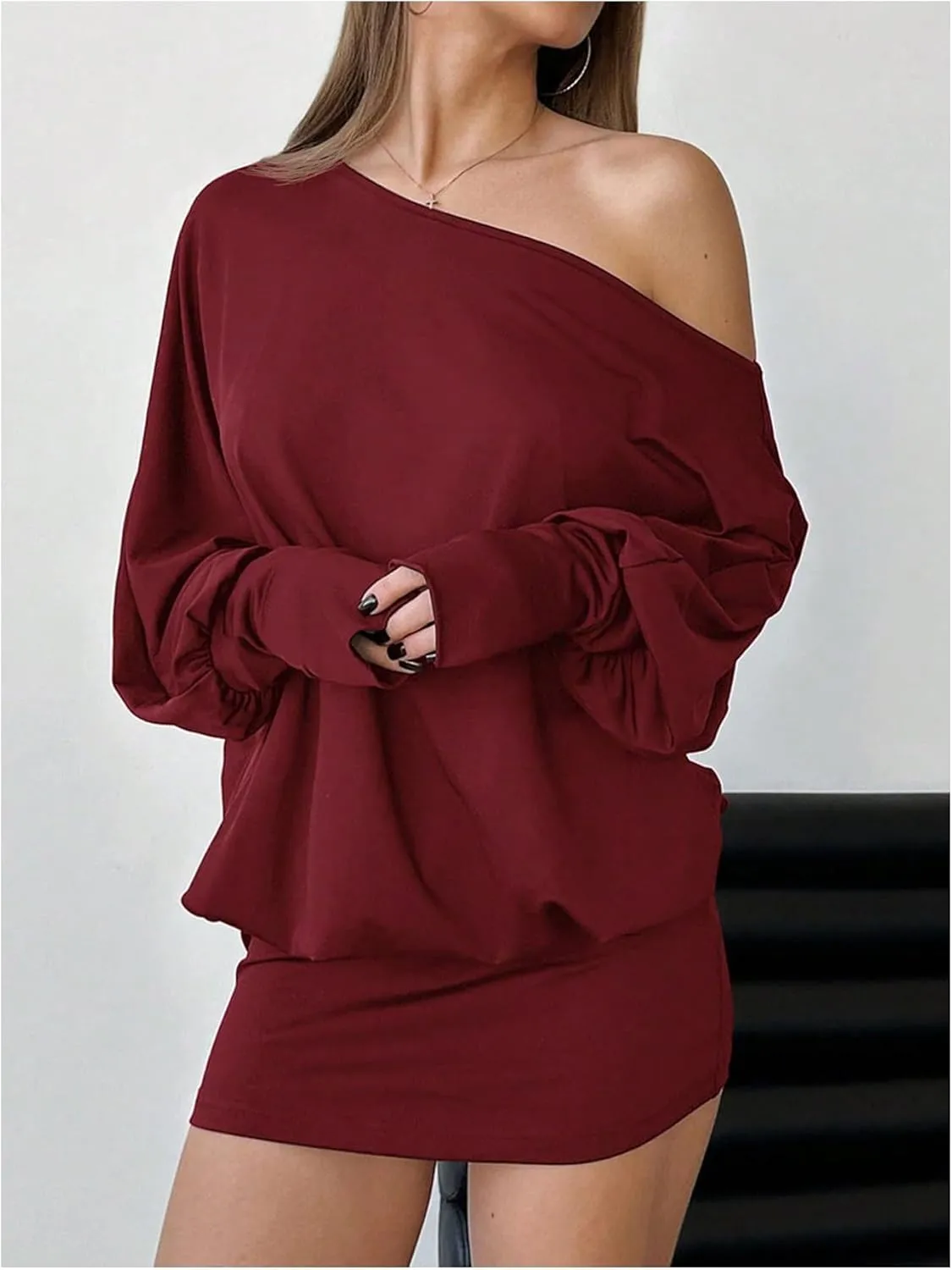 SOLY HUX Women's Long Sleeve Off The Shoulder Dress Y2k Mini Dress Streetwear Music Festival Outfits