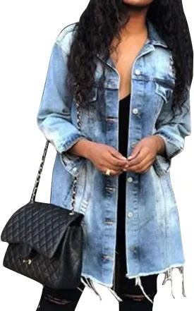 SOMTHRON Women's Distressed Denim Jeans Outfits Coat Spring Fall Ripped Jeans Outerwear Denim Jacket