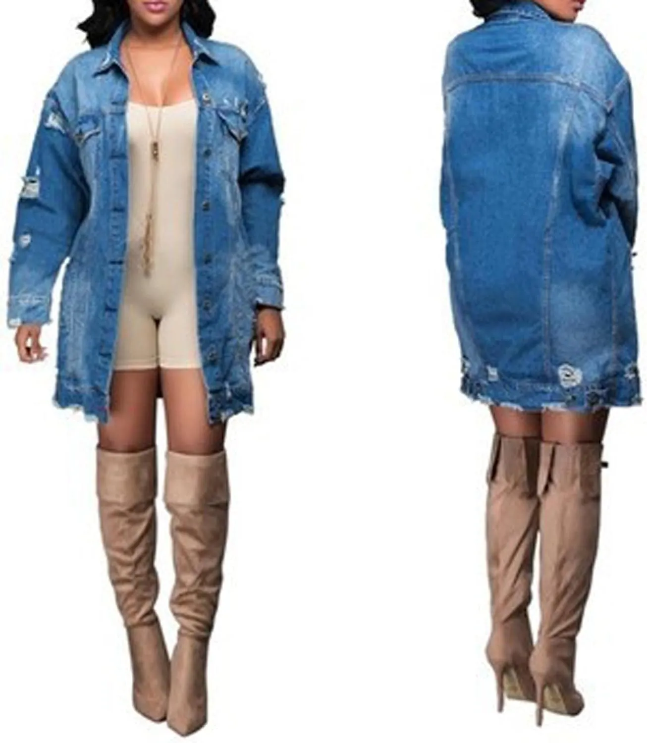 SOMTHRON Women's Distressed Denim Jeans Outfits Coat Spring Fall Ripped Jeans Outerwear Denim Jacket