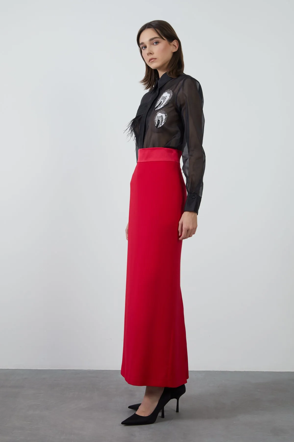 Straight Form Long Pink Skirt with Slit at the Back