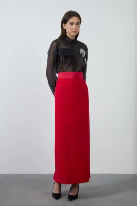 Straight Form Long Pink Skirt with Slit at the Back