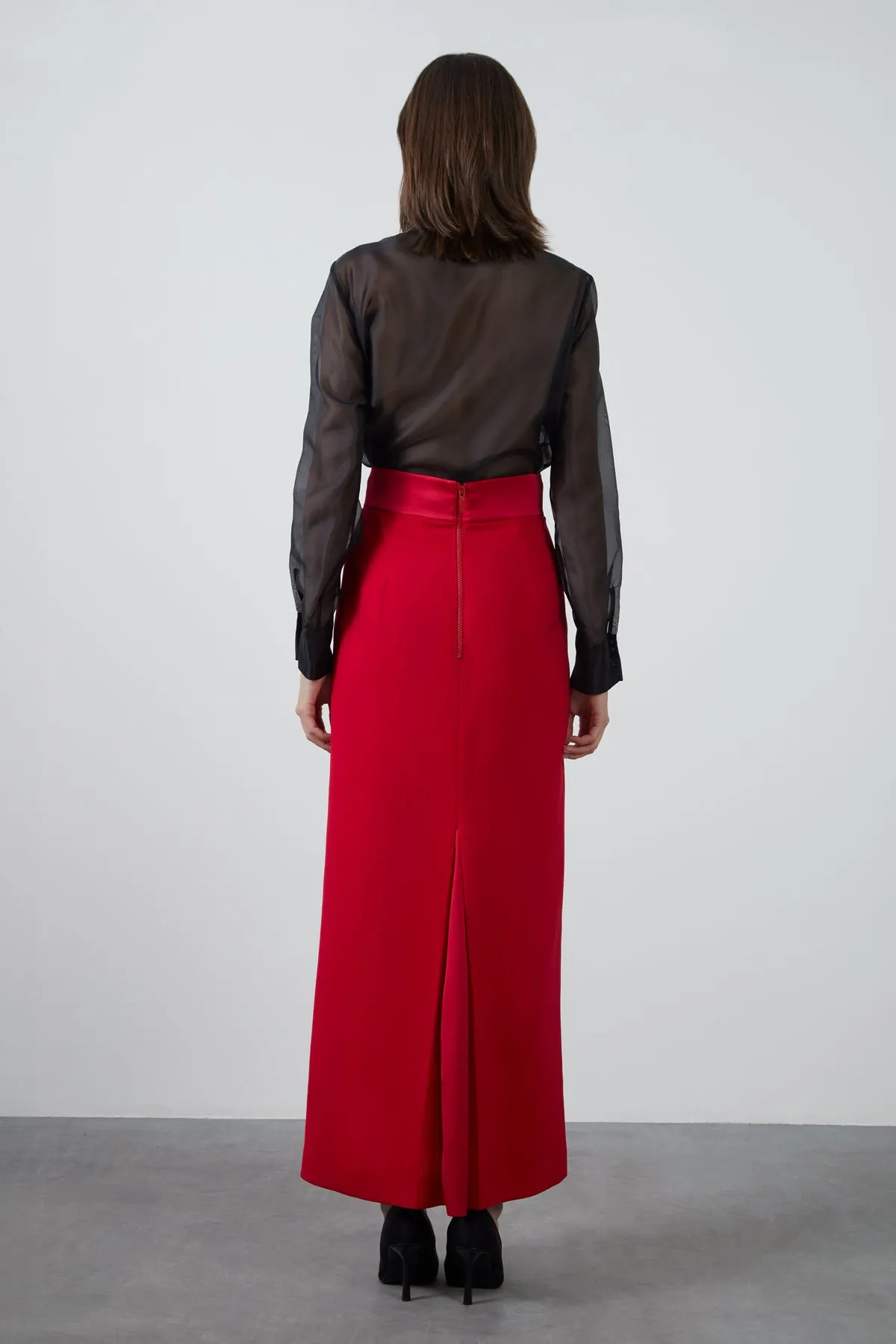 Straight Form Long Pink Skirt with Slit at the Back