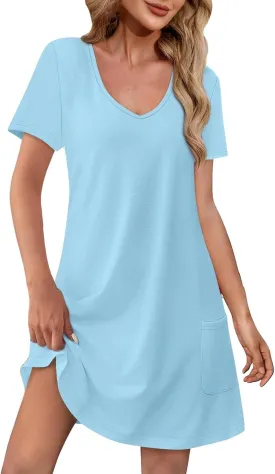 Summer Dresses for Women 2025 Loose V Neck Short Sleeve Casual T Shirt Dress Sundresses Swimsuit Coverup with Pockets