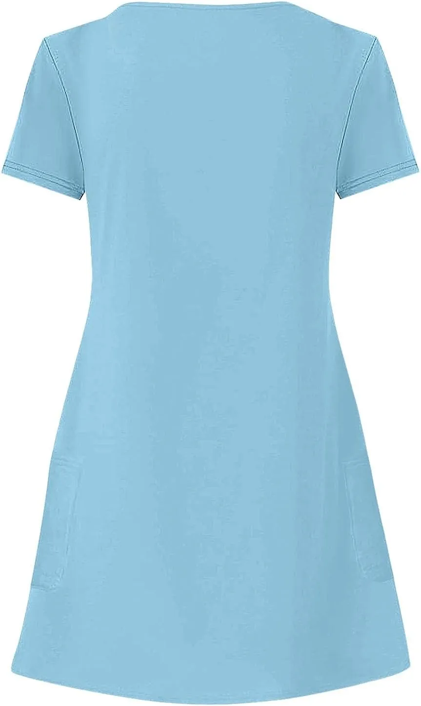 Summer Dresses for Women 2025 Loose V Neck Short Sleeve Casual T Shirt Dress Sundresses Swimsuit Coverup with Pockets