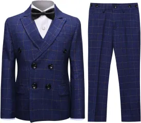 SWOTGdoby Boys Dress Suits 3 Piece Slim Fit Check Plaid Kids Tuxedo Suits for Boys Formal Blazer Jacket Pants Vest Wedding