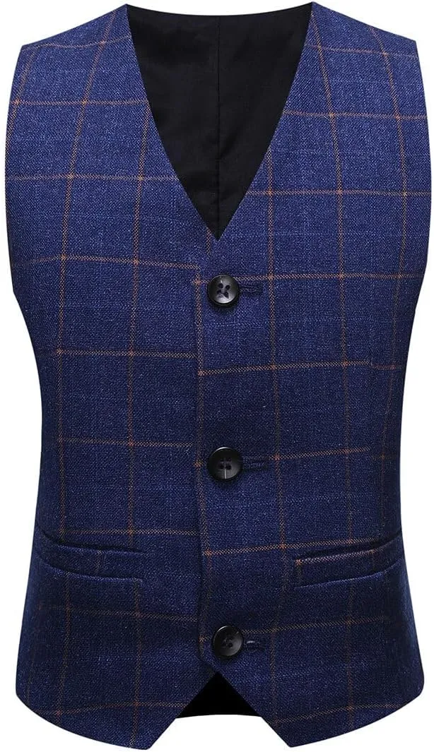 SWOTGdoby Boys Dress Suits 3 Piece Slim Fit Check Plaid Kids Tuxedo Suits for Boys Formal Blazer Jacket Pants Vest Wedding