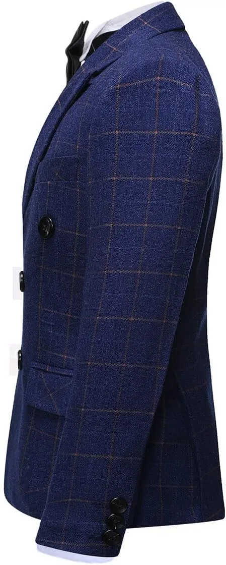 SWOTGdoby Boys Dress Suits 3 Piece Slim Fit Check Plaid Kids Tuxedo Suits for Boys Formal Blazer Jacket Pants Vest Wedding