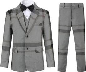 SWOTGdoby Boys Dress Suits 3 Piece Slim Fit Check Plaid Kids Tuxedo Suits for Boys Formal Blazer Jacket Pants Vest Wedding