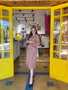 Trench-coat long en marron caramel