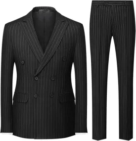 UNINUKOO Men's Suits 2 Piece Pinstripe Double Breasted Tuxedo Suit for Men Slim Fit Formal Dress Blazer Jacket Pants