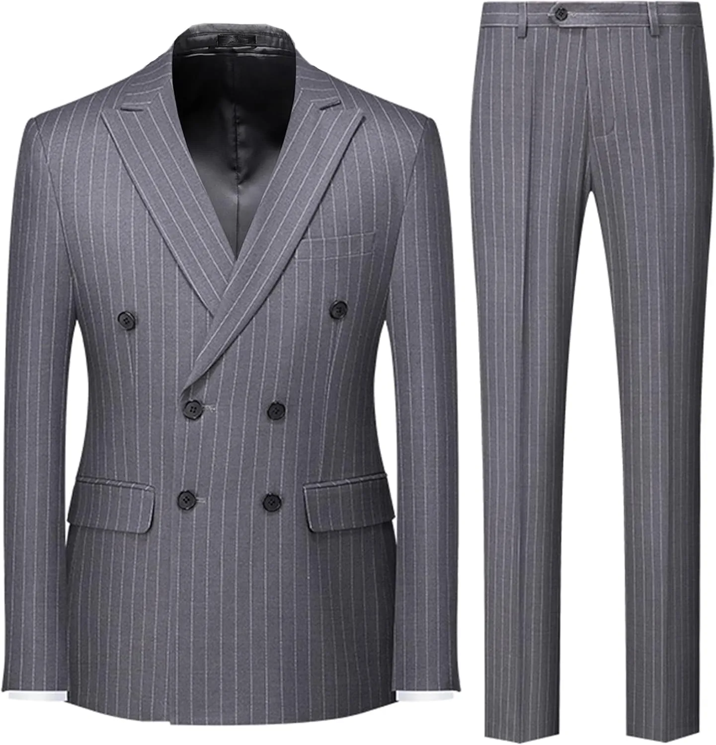 UNINUKOO Men's Suits 2 Piece Pinstripe Double Breasted Tuxedo Suit for Men Slim Fit Formal Dress Blazer Jacket Pants