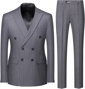 UNINUKOO Men's Suits 2 Piece Pinstripe Double Breasted Tuxedo Suit for Men Slim Fit Formal Dress Blazer Jacket Pants