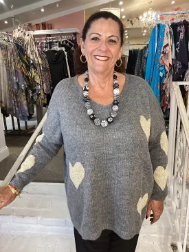 V NECK HEART SWEATER