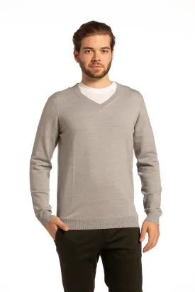 V-Neck Merino Wool Sweater in Light Grey