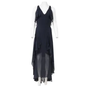 Vintage FW2006 Dress Navy Blue Silk Evening Gown Ruffled