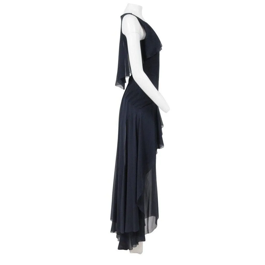 Vintage FW2006 Dress Navy Blue Silk Evening Gown Ruffled