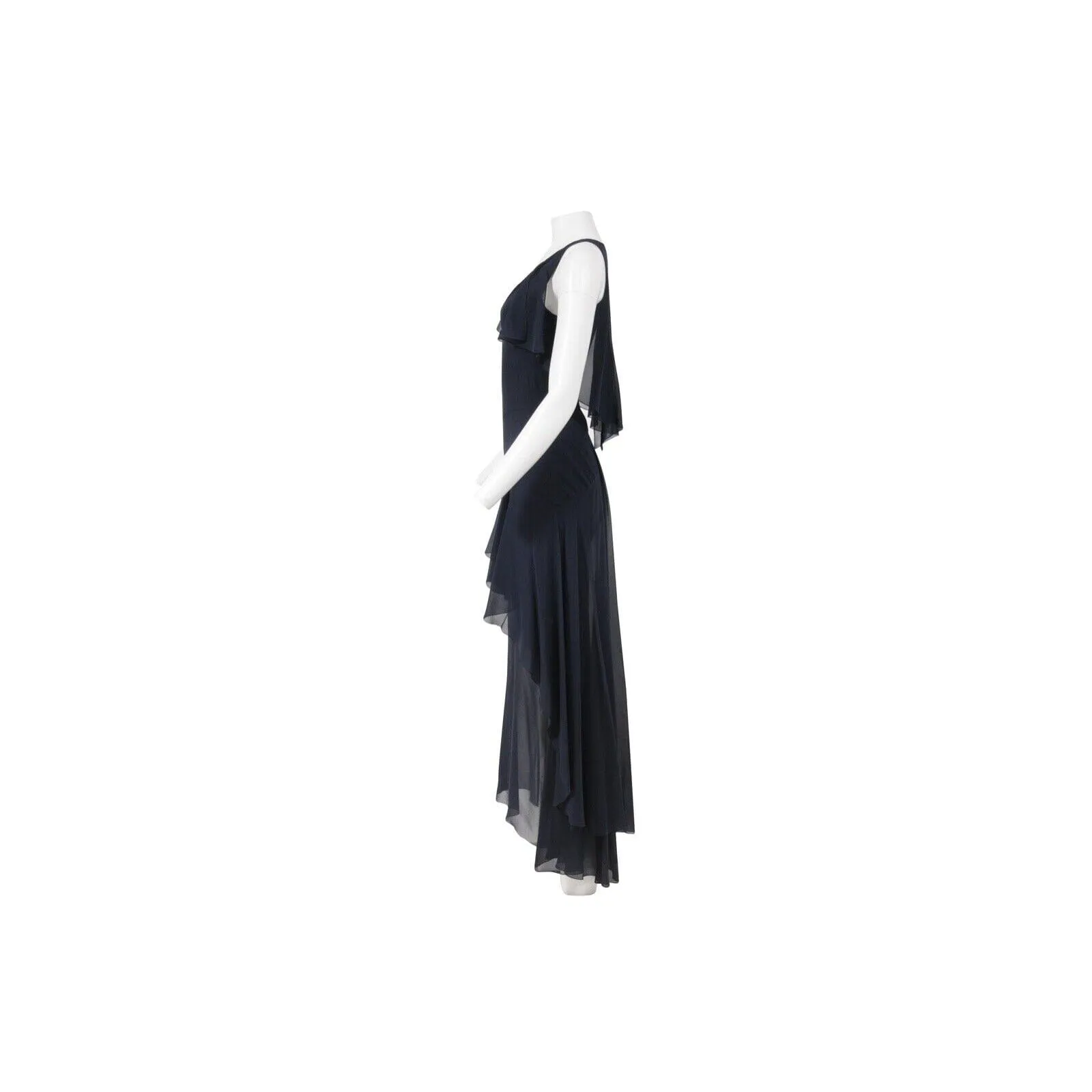 Vintage FW2006 Dress Navy Blue Silk Evening Gown Ruffled