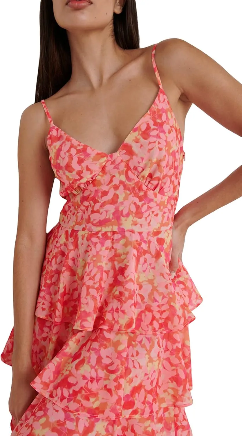Women 2023 Floral Long Dress Tiered Ruffles Sleeveless Cami Dress Summer Casual Beach Party Midi Dress Streetwear