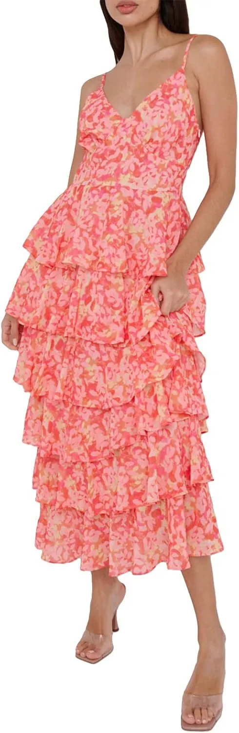 Women 2023 Floral Long Dress Tiered Ruffles Sleeveless Cami Dress Summer Casual Beach Party Midi Dress Streetwear