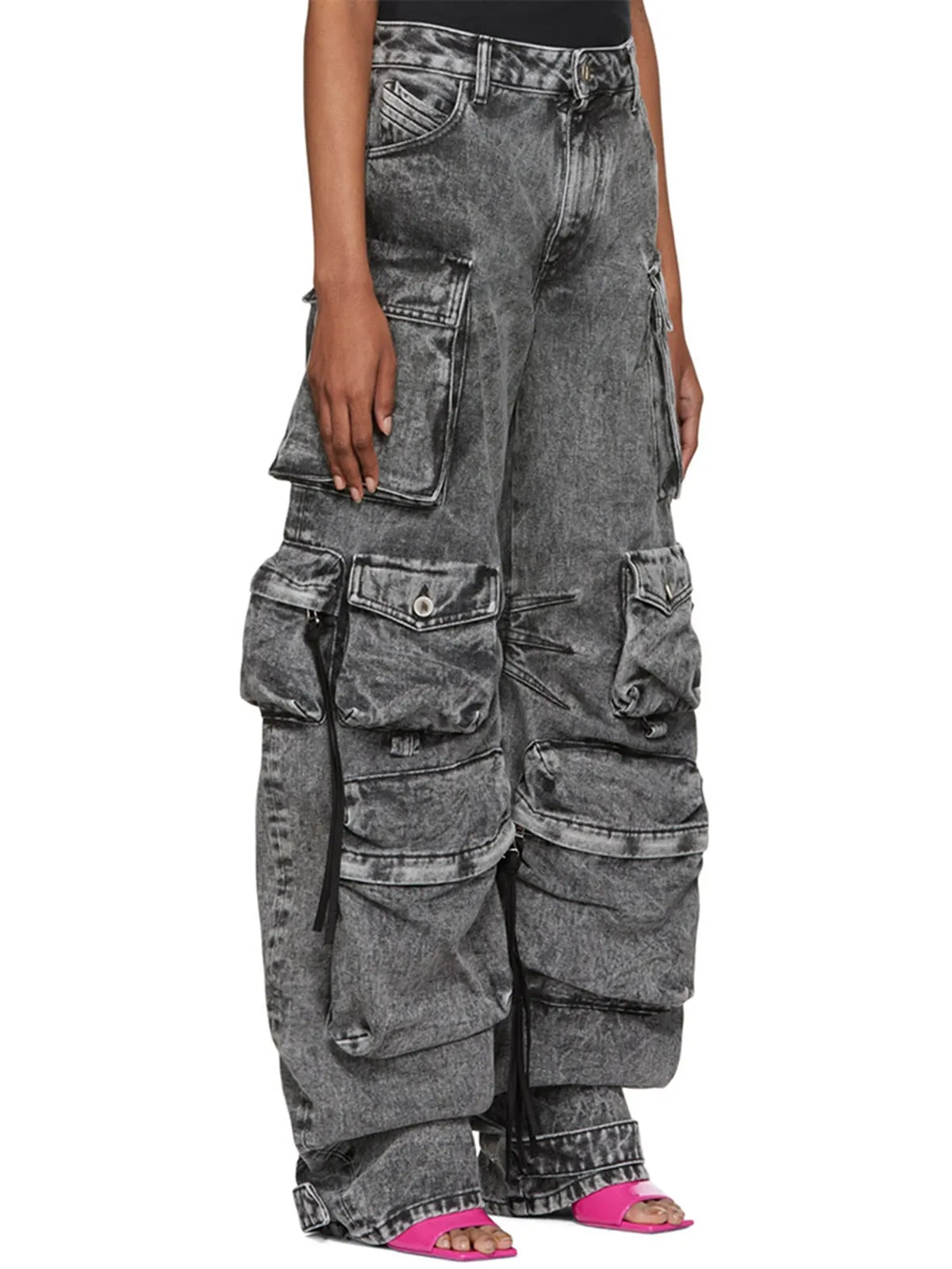 Women Denim Pants 2023 Autumn Winter Multi pocket Wide Leg Jeans