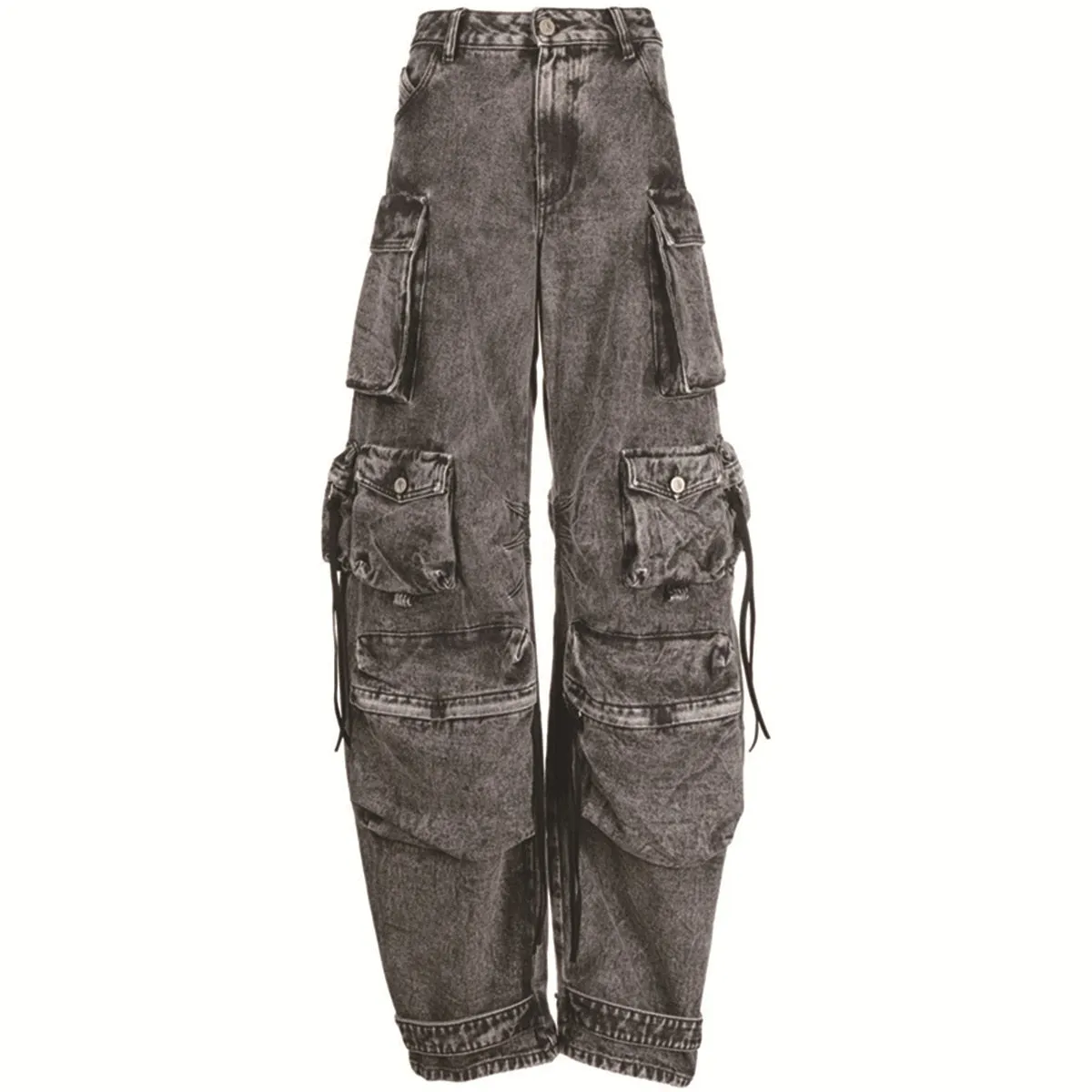 Women Denim Pants 2023 Autumn Winter Multi pocket Wide Leg Jeans