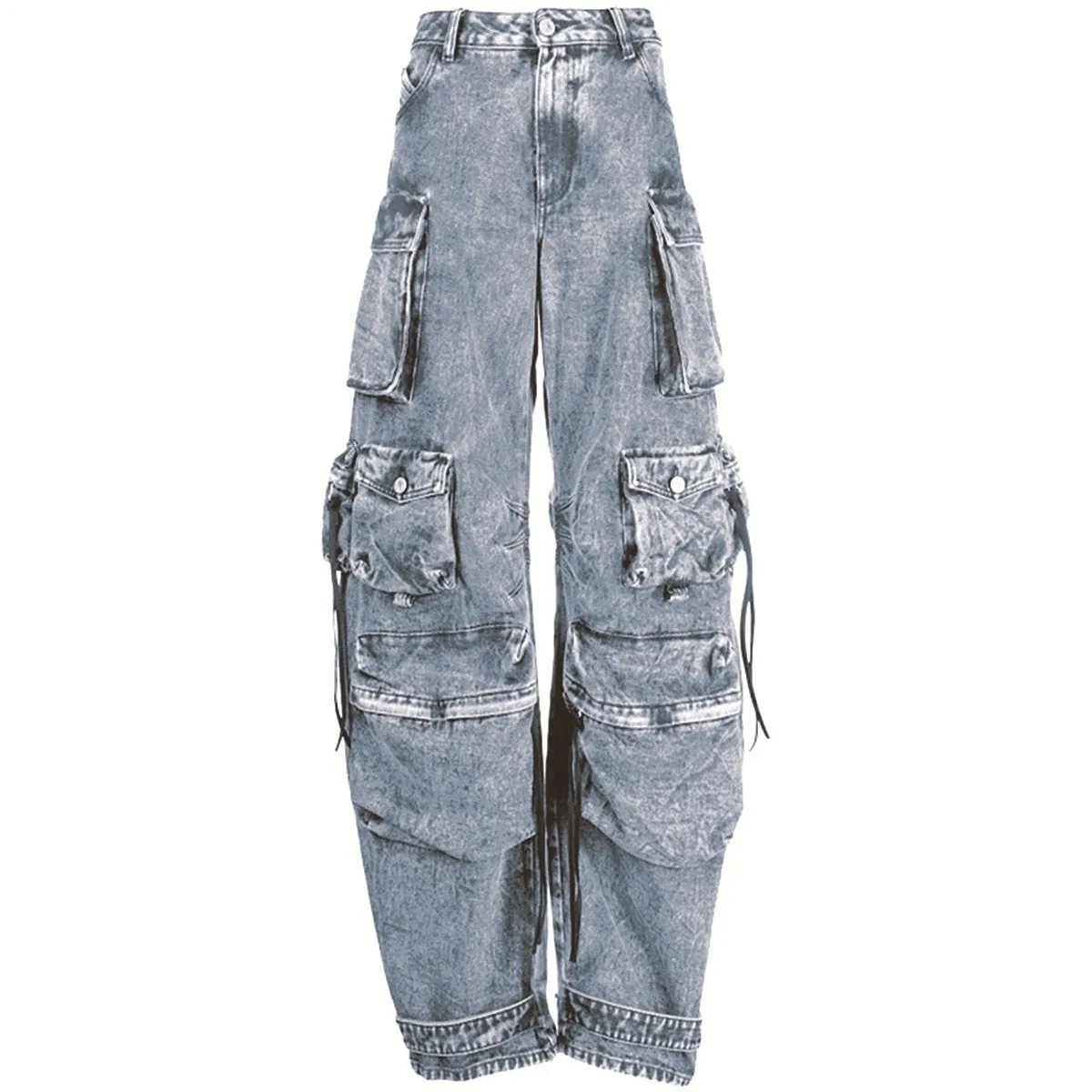 Women Denim Pants 2023 Autumn Winter Multi pocket Wide Leg Jeans