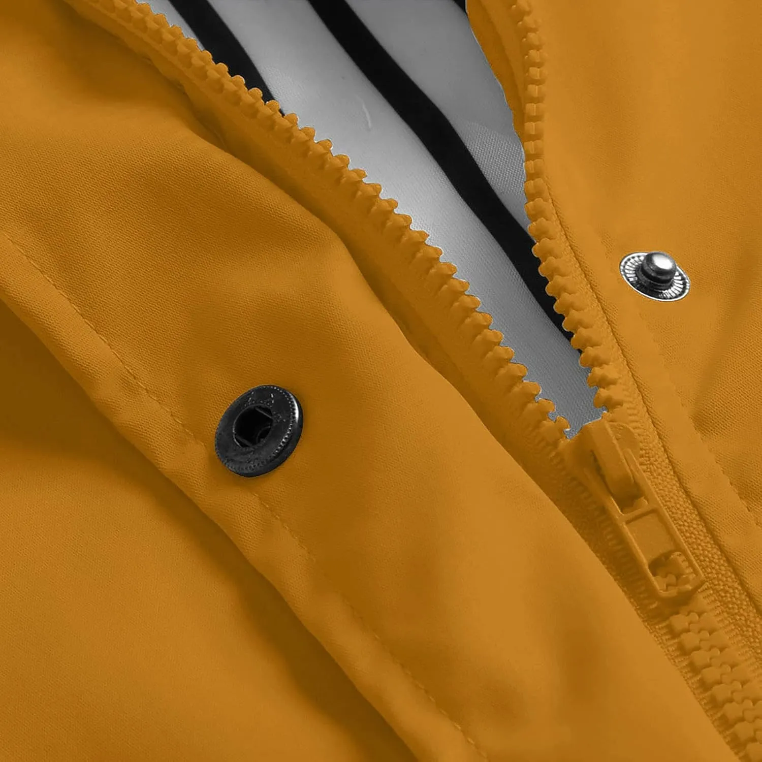 Women Plus Size Rain Jacket Full Zip Fleece Lined Waterproof Trench Coat Lightweight Outdoor Hiking Raincoat w/Pocket