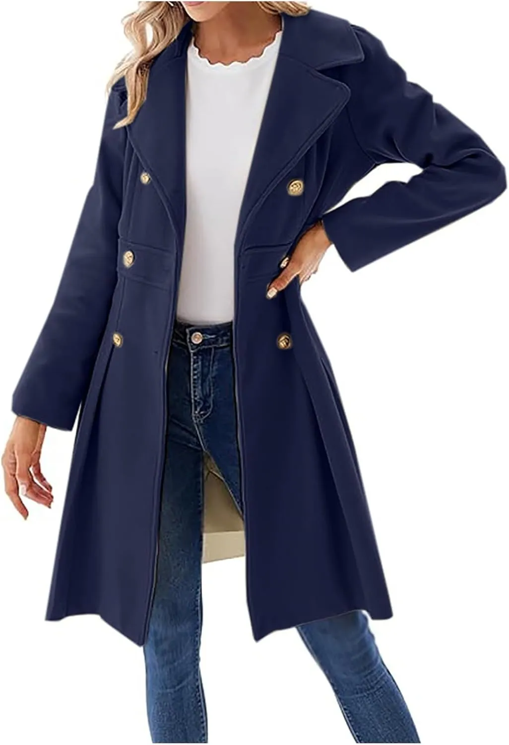 Women's Fall/Winter Lapel Double Breasted A Line Coat with Pockets Coat Skater Trench Coat