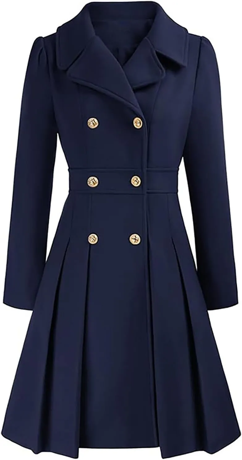 Women's Fall/Winter Lapel Double Breasted A Line Coat with Pockets Coat Skater Trench Coat