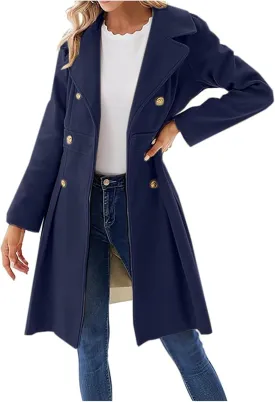 Women's Fall/Winter Lapel Double Breasted A Line Coat with Pockets Coat Skater Trench Coat
